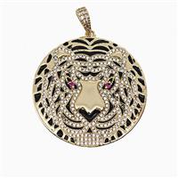 Copper Tiger Pendant Micropave Zirconia Black Enamel Gold Plated, approx 35mm