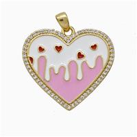 Copper Heart Pendant Pave Zirconia Enamel Gold Plated, approx 25mm
