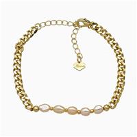 Copper Bracelet With Pearl Heart Love Gold Plated, approx 4mm, 16-21cm length