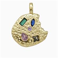 Copper Slice Pendant Pave Zirconia Gold Plated, approx 15-17mm