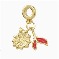 Copper Spiral Shell And Mermaid-Tail Pendant Red Painted Gold Plated, approx 8-10mm, 7mm dia