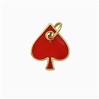 ACE of Heart Copper Pendant Red Enamel Gold Plated, approx 12mm