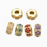 Copper Heishi Beads Large Hole Enamel Flower Gold Plated Mixed, approx 11-12mm, 4mm hole