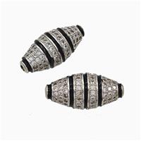 Copper Rice Beads Pave Zirconia Black Enamel Platinum Plated, approx 10-22mm