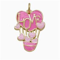 Copper Balloon Pendant Pink Enamel LOVE Heart Gold Plated, approx 15-20mm