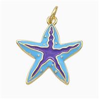 Copper Starfish Pendant Blue Purple Enamel Gold Plated, approx 18mm