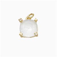 White Crystal Glass Square Pendant Copper Gold Plated, approx 10mm