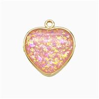 Pink Fire Opal Heart Pendant Copper Gold Plated, approx 16mm