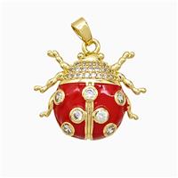 Enamel Copper Pendant Pave Zircon, Gold Plated, approx 20-23mm