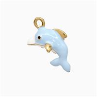 Copper Dolphin Pendant Blue Enamel Gold Plated, approx 14mm