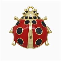 Copper Ladybug Pendant Red Enamel Gold Plated, approx 18mm