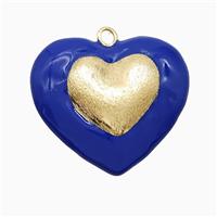 Copper Heart Pendant Lapisblue Enamel Brushed Gold Plated, approx 35mm