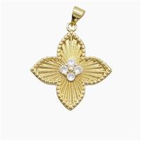 Copper Clover Pendant Pave Zirconia Gold Plated, approx 25mm