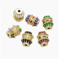 Copper Barrel Beads Pave Zirconia Enamel Gold Plated Mixed, approx 16-19mm