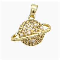 Copper Planet Pendant Pave Zirconia Resin Gold Plated, approx 12-18mm