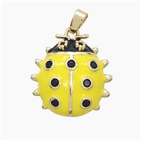 Copper Ladybug Pendant Pave Zirconia Yellow Enamel Gold Plated, approx 18mm