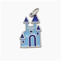 Halloween Castle Charms Copper Pendant Blue Enamel Platinum Plated, approx 10-17mm