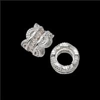 Copper Tube Beads Pave Zirconia Shiny Silver, approx 8mm