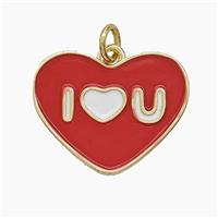 Copper Heart Pendant Red Enamel ILOVEU Gold Plated, approx 16-20mm