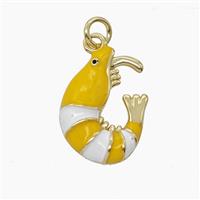 Copper Shrimp Pendant Yellow Enamel Gold Plated, approx 13-18mm