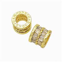 Copper Tube Beads Micropave Zirconia Large Hole Gold Plated, approx 11.5mm, 7mm hole