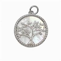 Copper Tree Of Life Pendant Pave Shell Platinum Plated, approx 18mm