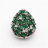 Copper Teardrop Beads Pave Green Crystal Glass Platinum Plated, approx 21-26mm