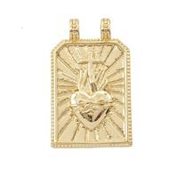 Copper Sacred Heart Pendant Sunray Rectangle 2loops Gold Plated, approx 18-29mm