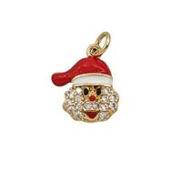 Christmas Santa Claus Charms Copper Pendant Pave Zirconia Red Enamel Gold Plated, approx 10mm