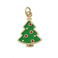 Christmas Tree Charms Copper Pendant Green Enamel Gold Plated, approx 14-18mm