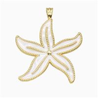 Copper Starfish Pendant White Enamel Gold Plated, approx 35mm