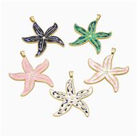 Copper Starfish Pendant Enamel Gold Plated Mixed, approx 35mm