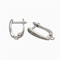 Copper Latchback Earrings Pave Zirconia Platinum Plated, approx 10-16mm