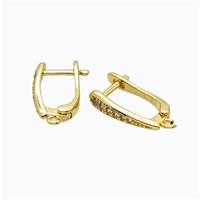 Copper Latchback Earrings Pave Zirconia Gold Plated, approx 10-16mm