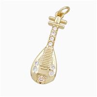 Lute Charms Chinese Pipa Copper Musical Pendant Pave Zirconia Gold Plated, approx 9-25mm