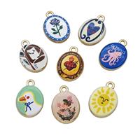 Alloy Oval Pendant Painted Gold Plated Mixed, approx 14-17mm