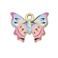 Alloy Butterfly Pendant Painted Gold Plated, approx 15-19mm