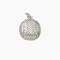 Copper Baseball Pendant Pave Zirconia Sports Platinum Plated, approx 12mm