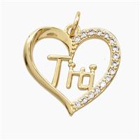 Copper Heart Pendant Pave Zirconia Titi Gold Plated, approx 18-19mm