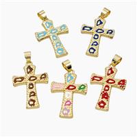 Copper Cross Pendant Enamel Bohemia Style Gold Plated Mixed, approx 20-28mm