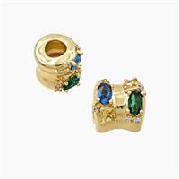 Copper Tube Beads Pave Zirconia Large Hole Gold Plated, approx 11mm, 5mm hole