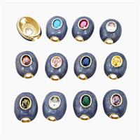 Copper Oval Beads Pave Zirconia Grayblue Enamel Large Hole Gold Plated Mixed, approx 16-20mm, 4mm hole