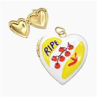 Copper Heart Locket Pendant Painted Tomato Gold Plated, approx 23mm