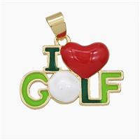 Copper Pendant Multicolor Enamel Sports I Love GOLF Gold Plated, approx 16-25mm