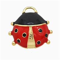 Copper Ladybug Pendant Red Enamel Gold Plated, approx 23-25mm