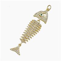 Copper Fishbone Charms Pendant Micropave Zirconia Gold Plated, approx 10-45mm