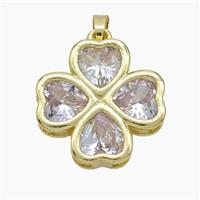 Copper Clover Pendant Pave Clear Crystal Glass Heart Gold Plated, approx 21mm