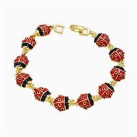 Copper Ladybug Bracelet Red Enamel Gold Plated, approx 10mm, 18cm length