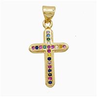 Copper Cross Pendant Pave Multicolor Zirconia 18K Gold Plated, approx 13-20mm
