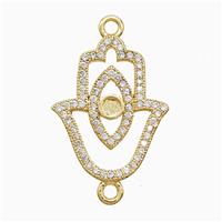Copper Hamsahand Connector Pave Zirconia Eye 18K Gold Plated, approx 16-20mm